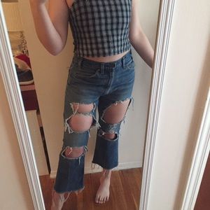 Vintage High Rise Distressed Fringe Levi Jeans